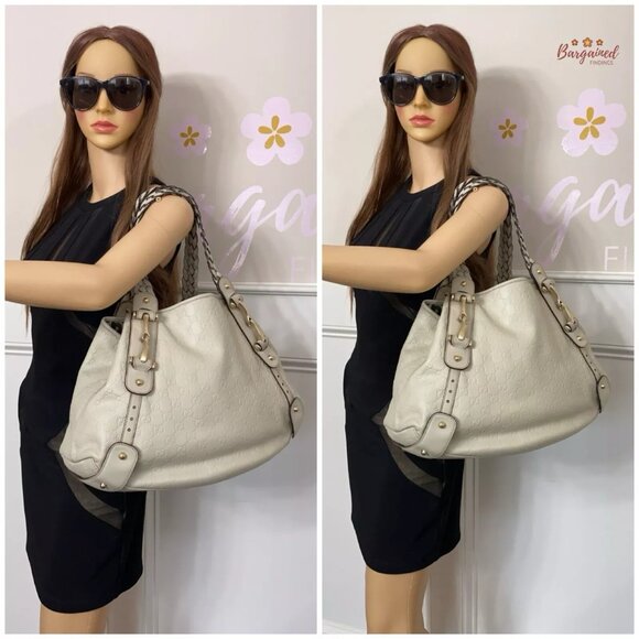 Authentic GUCCI Cream Guccissima Monogram Leather Pelham Large Shoulder Bag - Picture 4 of 13